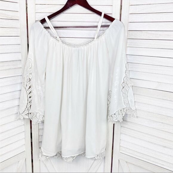 Rue21 Crochet Lace Insets Off The Shoulder Tunic Top White Small - Picture 6 of 12